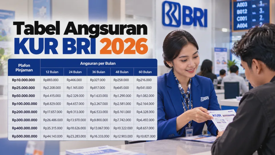 Tabel Angsuran KUR BRI 2026 Plafon Rp1 Juta hingga Rp100 Juta Berdasarkan Tenor